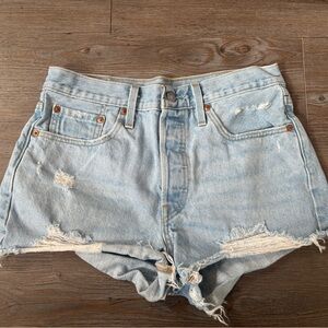 Levi's Light Wash Distressed Denim Shorts
